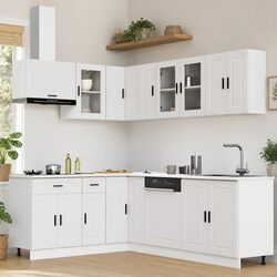 White Engineered Wood Kitchen Cabinet Set - 11 Pieces