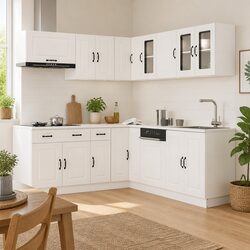 11 Piece White Engineered Wood Kitchen Cabinet Set