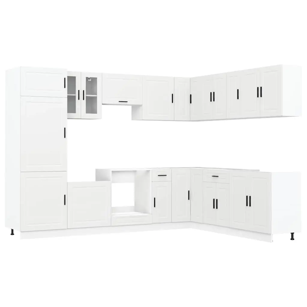 Kitchen Cabinet Set 14 Piece White Engineered Wood Storage