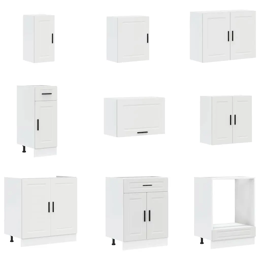 Kitchen Cabinet Set 14 Piece White Engineered Wood Storage