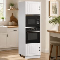 Compact White Engineered Wood Oven Cabinet Set