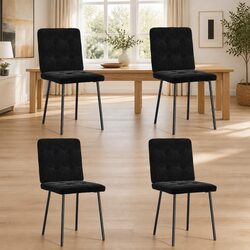 Set of 4 Black Velvet Dining Chairs with Metal and Wood Frame