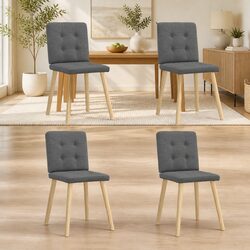 Set of 4 Grey Fabric Dining Chairs with Metal and Wood Frame