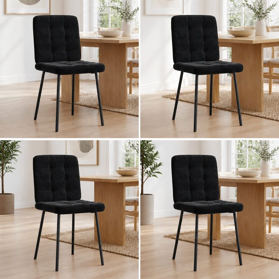 4-Piece Modern Dining Chair Set in Black Velvet