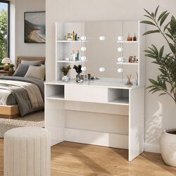 LED Illuminated White Vanity Table with Mirror Dimensions