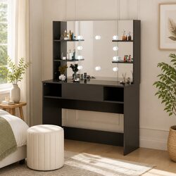 Elegant Black Makeup Vanity with LED Mirror
