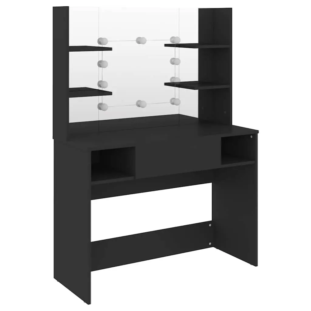 LED Lighted Black Dressing Station Makeup Vanity Table Modern 100Wx40Dx135Hcm