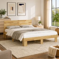 Bed Frame with Headboard in Solid Oak 135x190 cm Brown