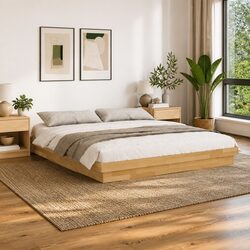 Solid Oak Wood Bed Frame 180x200 cm Low Floor Design