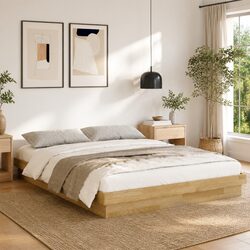 150x200 cm Bed Frame Solid Oak Low Floor Slatted Base