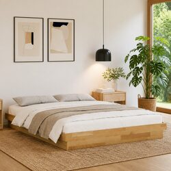 Solid Oak Low Floor Bed Frame 135x190 cm for Kids