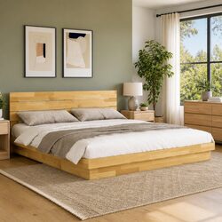 Solid Oak Wood Bed Frame with Headboard 180x200 cm