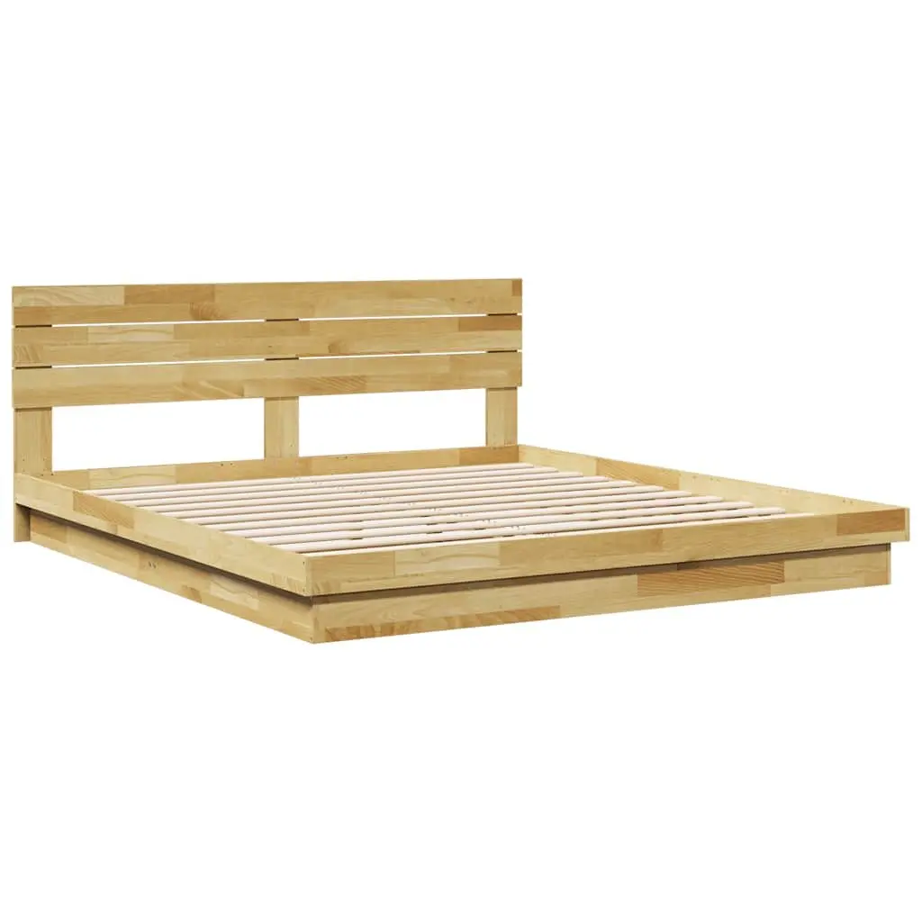 Solid Wood Bed Frame Low Platform 180x200 cm Brown with Integrated Headboard