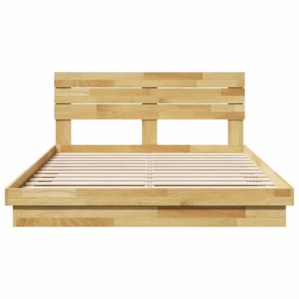 Low Floor Bed Frame Solid Oak Wood Slatted Base Headboard 150x200 cm Brown