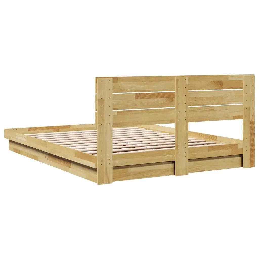 Low Floor Bed Frame Solid Oak Wood Slatted Base Headboard 150x200 cm Brown