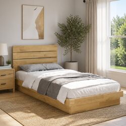 Solid Oak Bed Frame 90x190 cm with Slatted Base and Headboard