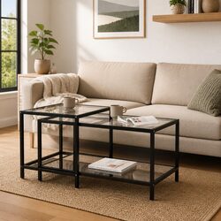 Nesting Black Tea Tables with Tempered Glass Top
