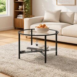 Black Round Tea Table with 2-Tier Shelf – 70cm