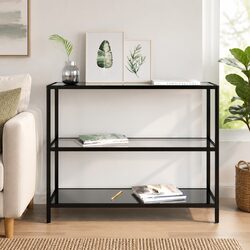 Corner Shelf Unit with Tempered Glass and Iron Frame