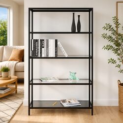 Black Tempered Glass and Iron Shelf Unit