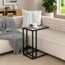 Tempered Glass End Table with Iron Frame