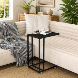 Tempered Glass and Iron Computer Side Table in Black