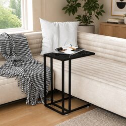 Black Marble Computer Side Table with Glass Top