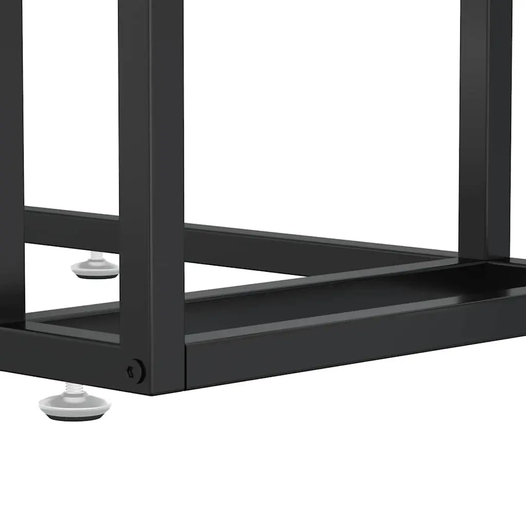 Computer Side Table Tempered Glass Top White Marble Appearance Powder-Coated Iron Frame