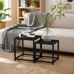 Black MDF Industrial End Tables - 2 Piece Set