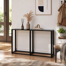 Console Table: Tempered Glass and Powder-Coated Steel