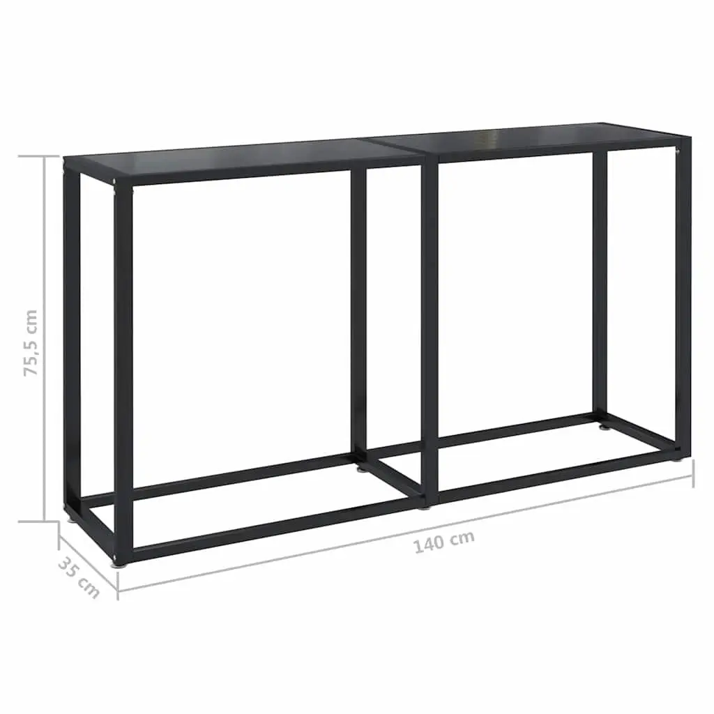 Console Table Black Tempered Glass Top Steel Frame 140cm x 35cm x 75.5cm