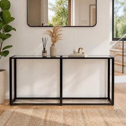 Console Table with Steel Frame and Glass Top, 160cm
