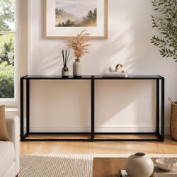 Black Console Table with Tempered Glass Surface