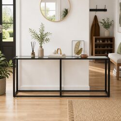 Tempered Glass Console Table with Powder-Coated Steel Frame