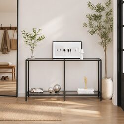 Tempered Glass Console Table with Steel Frame and Shelf
