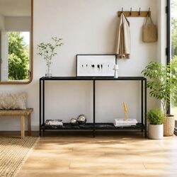 Black Tempered Glass Console Table with Steel Frame