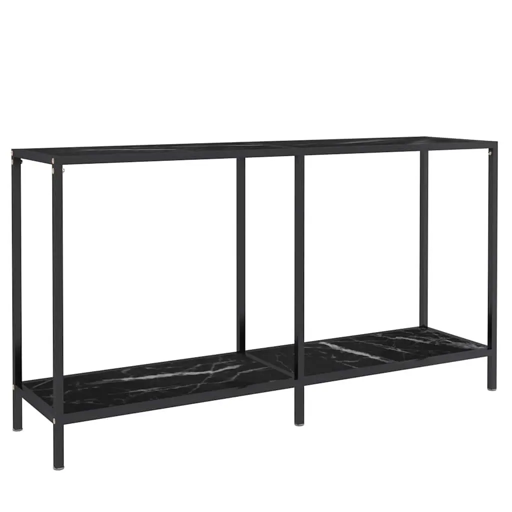 Console Table Black Tempered Glass Shelf Storage 140W x 35D x 75.5H cm
