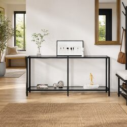 Tempered Glass Console Table with Steel Frame