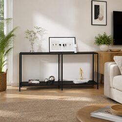 Black Tempered Glass Console Table with Shelf