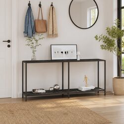 Console Table with Tempered Glass Top and Steel Frame