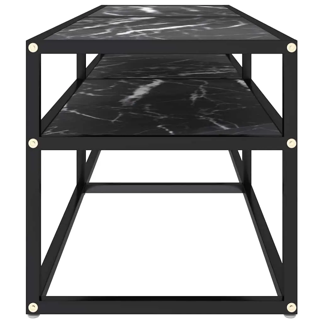 TV Cabinet Tempered Glass Black Marble 140 x 40 x 40.5 cm