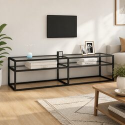 TV Cabinet with Tempered Glass and Steel Frame