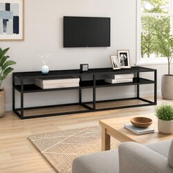 Black Tempered Glass TV Cabinet with Steel Frame