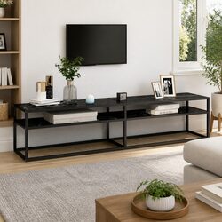 Black Marble TV Cabinet with Tempered Glass Shelving