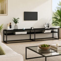 Black Glass Shelving Unit TV Cabinet with Steel Frame