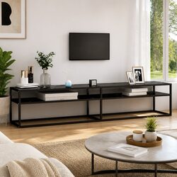 Black Marble TV Cabinet with Tempered Glass Surface