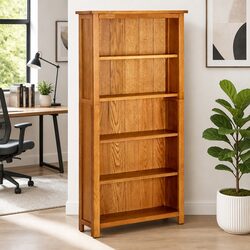 Solid Oak Wood 5-Tier Bookcase Dimensions 70x22x140cm