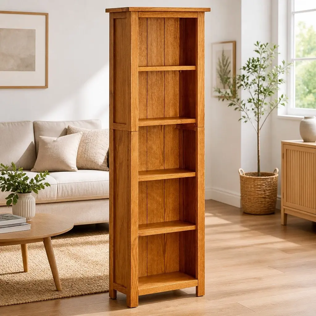 5-Tier Bookcase Solid Oak Wood Storage Display Unit Brown 45x22x140cm