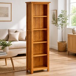 5-Tier Bookcase with Solid Oak Wood Construction 45x22x140cm