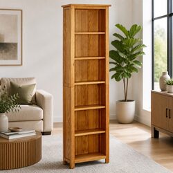 Solid Oak Wood Bookcase 6-Tier 52x22x180cm
